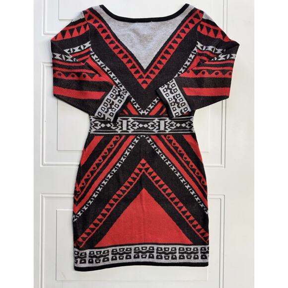 Flying Tomato XS Sweater Mini Dress Black Red Boho Aztec Tribal Bodycon - Picture 5 of 5